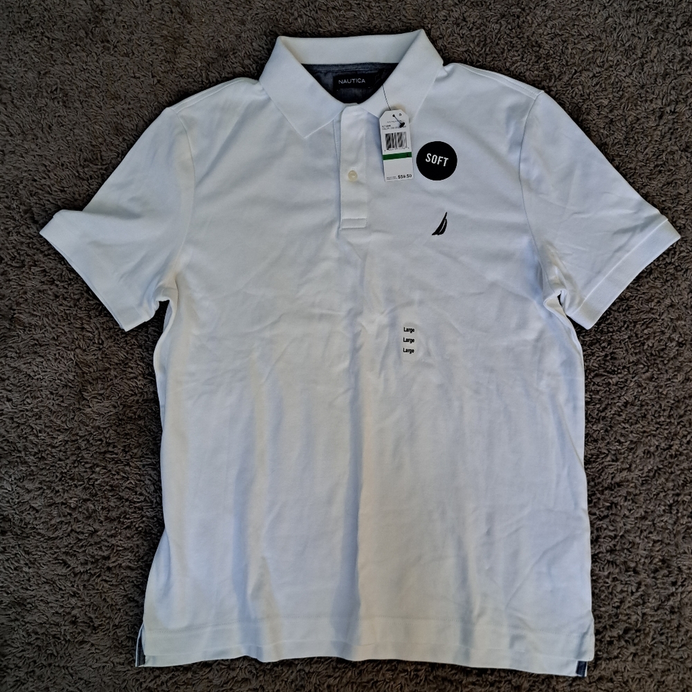 NWT White Nautica Polo Shirt Size Large